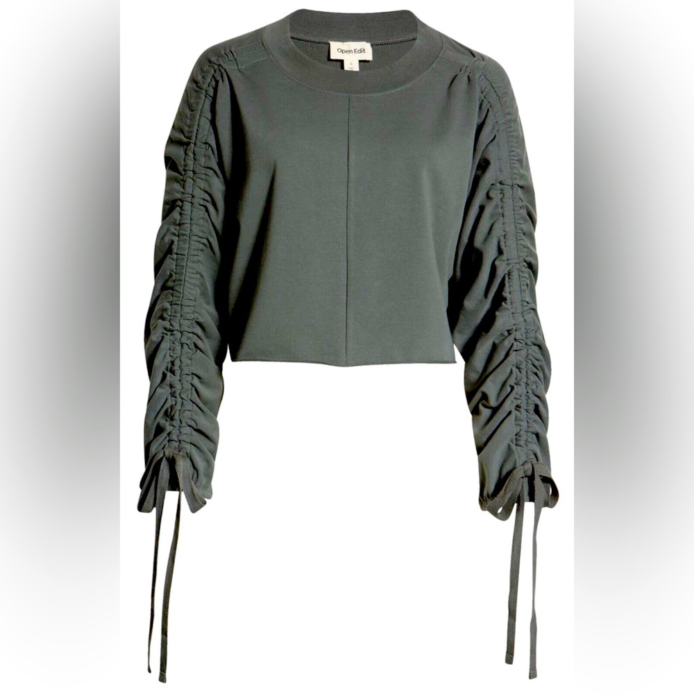 Open Edit Green Cinched Long Sleeve Crop Top sz. XS